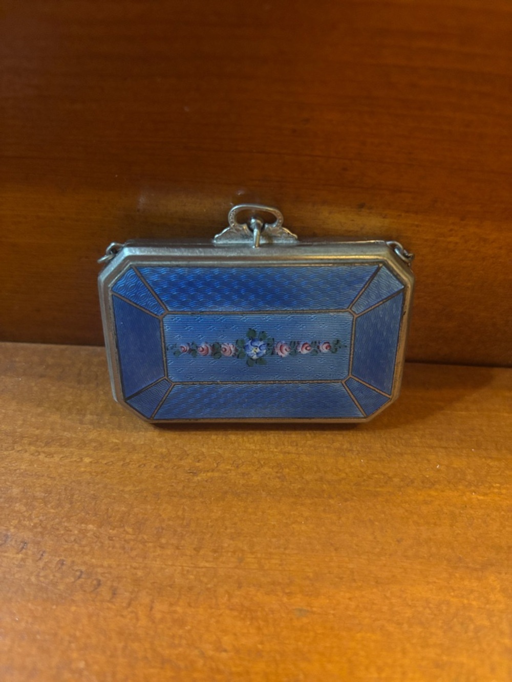 Antique 1930s Elgin American Blue Guilloche Enamel Tango Compact Dance Purse